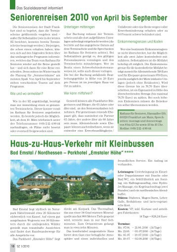Seniorenreisen - Senioren Zeitschrift Frankfurt