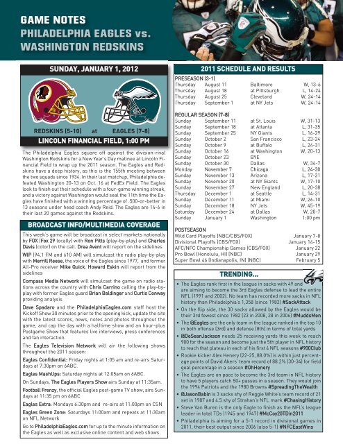 Eagles-Redskins Game Notes 1.1_Game Release - NFL.com