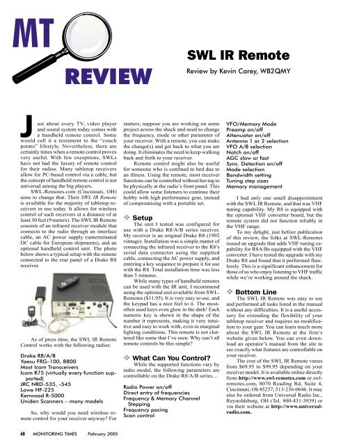 SWL IR Remote - Monitoring Times