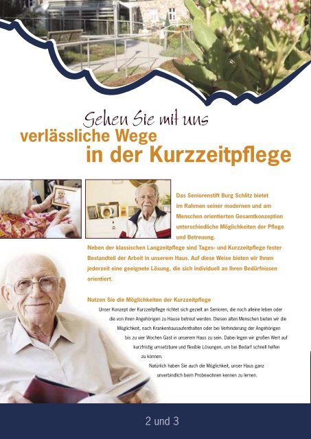 Flyer: Kurzzeitpflege - Seniorenstift Burg Schlitz