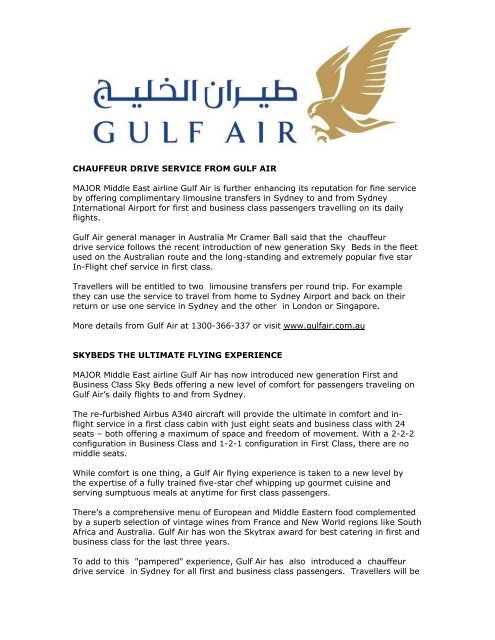 CHAUFFEUR DRIVE SERVICE FROM GULF AIR - Seniors Card