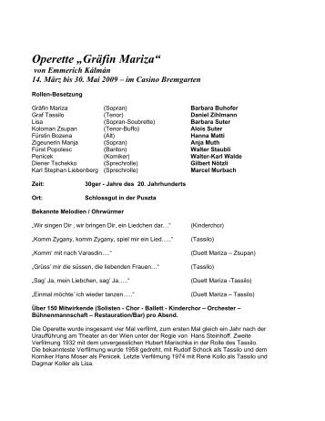 Mehr zur Operette GrÃ¤fin Mariza - Seniorweb.ch