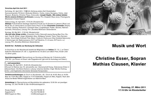 Musik und Wort Christine Esser, Sopran Mathias ... - Seniorweb.ch