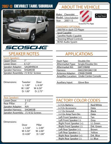 oem color codes about the vehicle applications speaker ... - Scosche