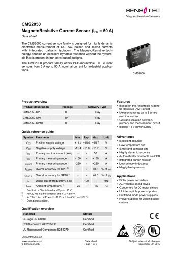 CMS2050 MagnetoResistive Current Sensor (IPN = 50 A) - Sensitec