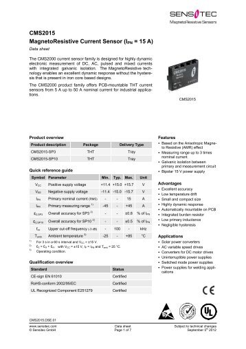 CMS2015 MagnetoResistive Current Sensor (IPN = 15 A) - Sensitec