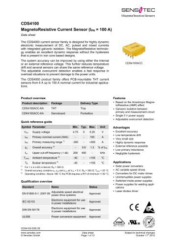 CDS4100 MagnetoResistive Current Sensor (IPN = 100 A) - Sensitec