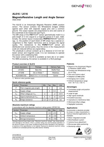 AL616 / LK16 MagnetoResistive Length and Angle Sensor - Sensitec