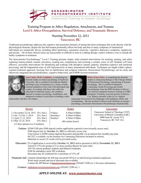 to view the training flyer - Sensorimotor Psychotherapy Institute