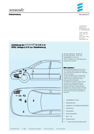 Aufrüstung der D 3 W Z im OPEL Omega 2,0 DI zur Standheizung