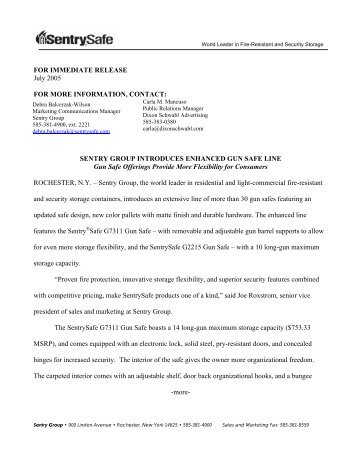 FOR IMMEDIATE RELEASE July 2005 FOR MORE ... - SentryÂ® Safe