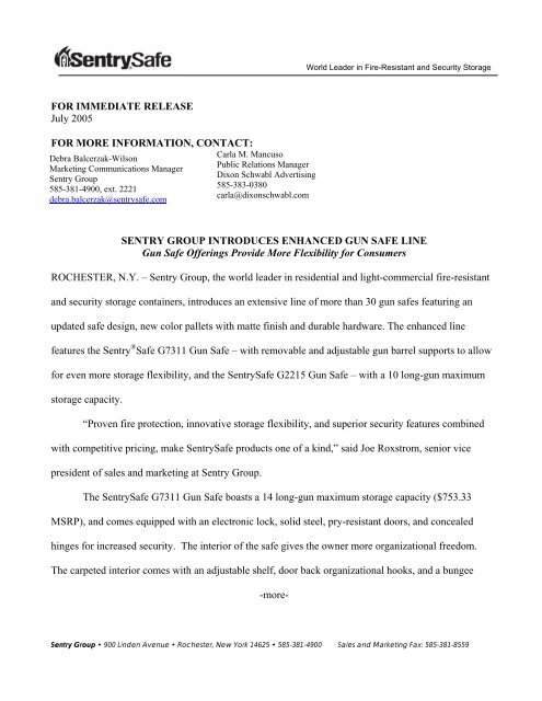 FOR IMMEDIATE RELEASE July 2005 FOR MORE ... - SentryÂ® Safe