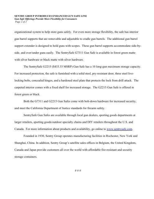 FOR IMMEDIATE RELEASE July 2005 FOR MORE ... - SentryÂ® Safe