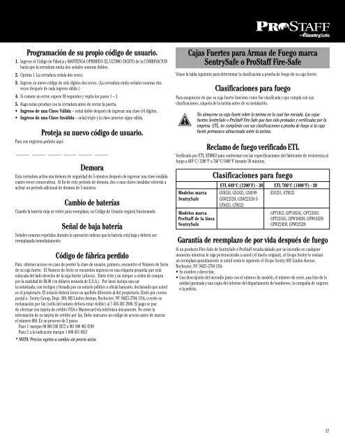 Programming a user code - SentryÂ® Safe