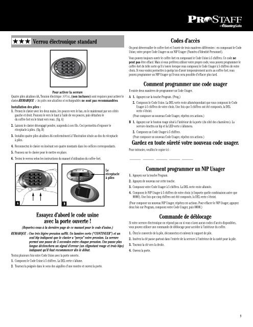 Programming a user code - SentryÂ® Safe