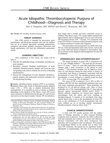 Acute Idiopathic Thrombocytopenic Purpura of Childhood ... - sepeap