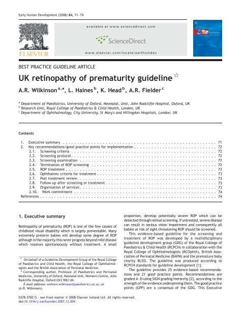 UK retinopathy of prematurity guideline - sepeap