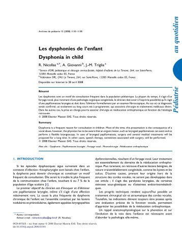 Les dysphonies de l'enfant Dysphonia in child - sepeap