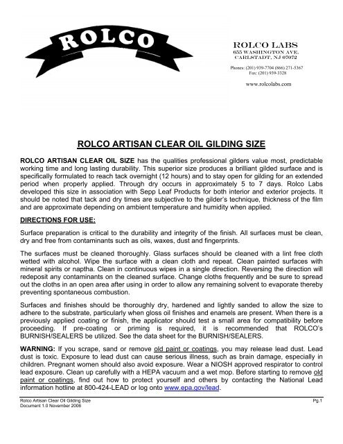 rolco artisan clear oil gilding size - Sepp Leaf Products, Inc.