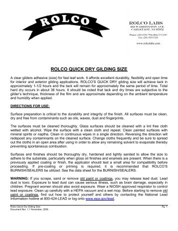 ROLCO QUICK DRY GILDING SIZE - Sepp Leaf Products, Inc.
