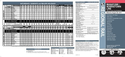 SATURDAYS, SUNDAYS and MAJOR HOLIDAYS - Septa