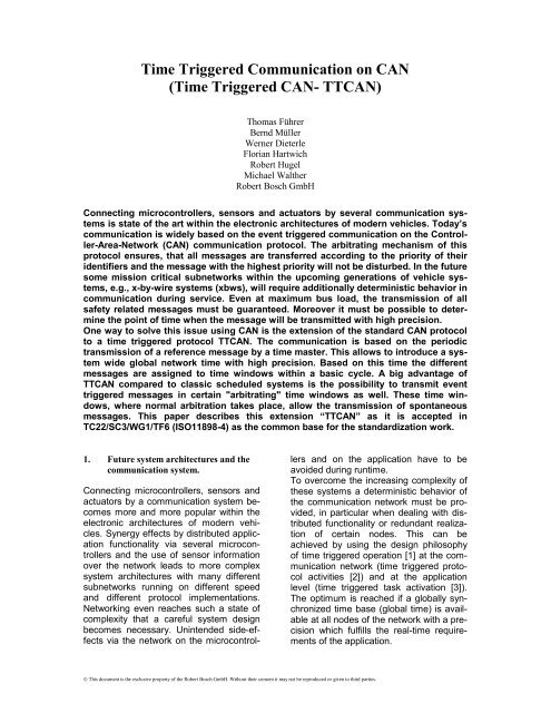 Time Triggered CAN- TTCAN - Bosch Semiconductors and Sensors