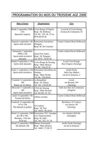 PROGRAMMATION DU MOIS DU TROISIEME AGE 2008 - Seraing