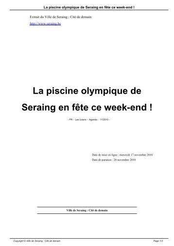 La piscine olympique de Seraing en fÃªte ce week-end !