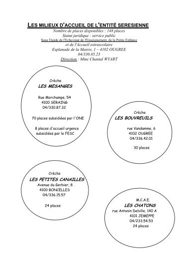 LES MILIEUX D'ACCUEIL DE L'ENTITÃ SERESIENNE - Seraing