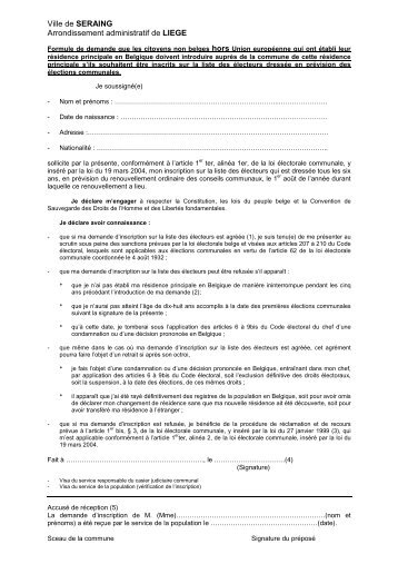 Formulaire de demande pour citoyens non belges - HORS ... - Seraing