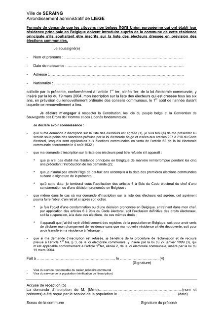 Formulaire de demande pour citoyens non belges - HORS ... - Seraing