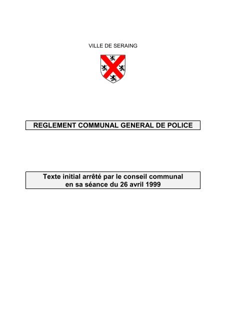 RÃ¨glement communal gÃ©nÃ©ral de police - Seraing