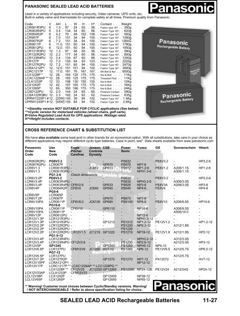 Sealed Lead Acid Battery Cross Reference Chart