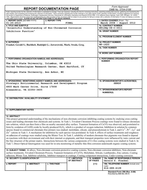 Final Report - Strategic Environmental Research and Development ...