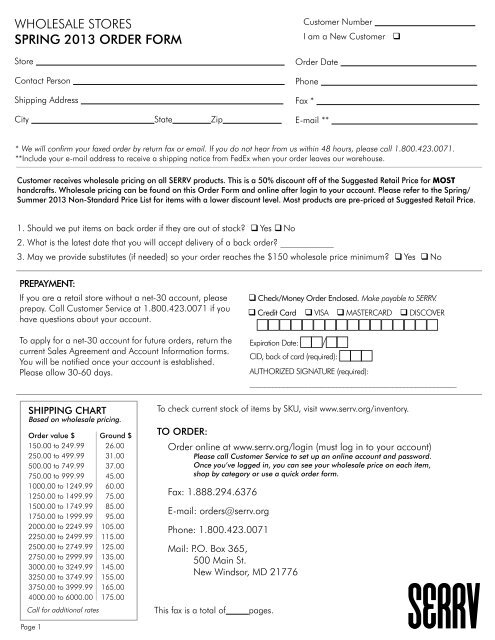 Retail Store Long Order Form Serrv