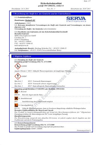 Sicherheitsdatenblatt - SERVA Electrophoresis GmbH