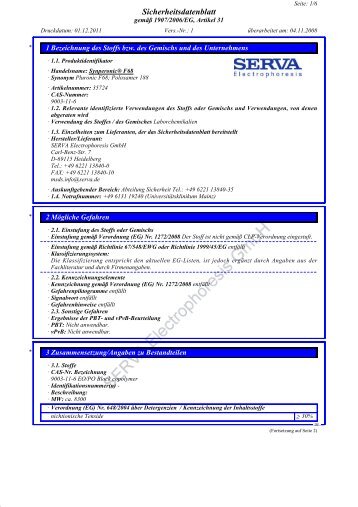 Sicherheitsdatenblatt - SERVA Electrophoresis GmbH