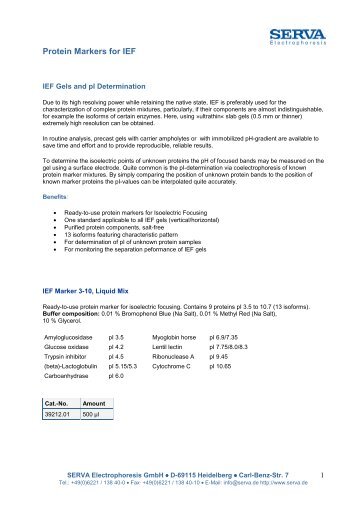 Protein Markers for IEF - SERVA Electrophoresis GmbH