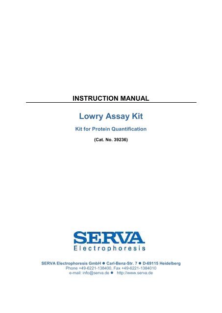 1. Lowry Assay Kit - SERVA Electrophoresis GmbH