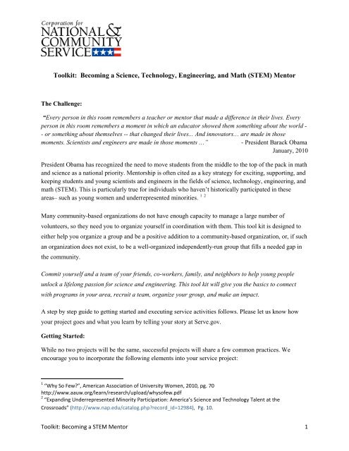 STEM Mentoring Toolkit - United We Serve