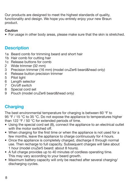 cruZer - Braun Consumer Service spare parts use instructions ...