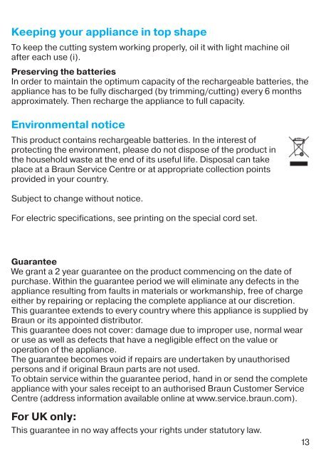 cruZer - Braun Consumer Service spare parts use instructions ...