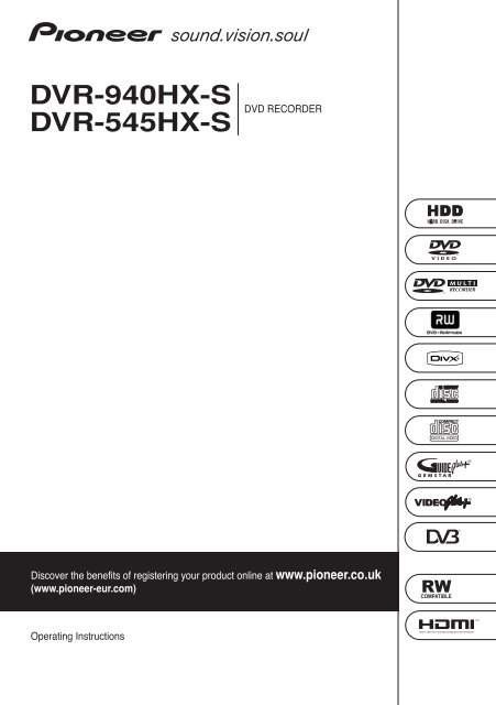 Dvr 940hx S Dvr 545hx S Service Pioneer Eur Com Pioneer