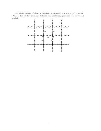 An infinite number of identical resistors are connected in a square ...