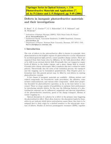 Defects in inorganic photorefractive materials and their investigations