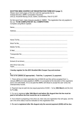 SCOTTISH MINI COOPER CUP REGISTRATION FORM 2013 (page 1)