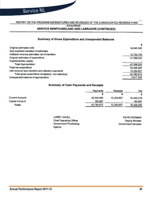 Service NL Annual Performance Report 2011-12