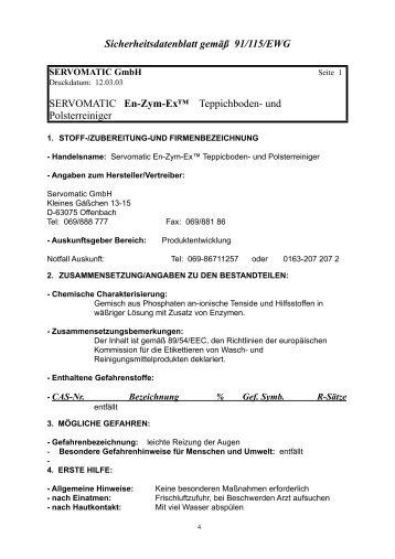 Sicherheitsdatenblatt en-Zym-ex - servomatic GmbH