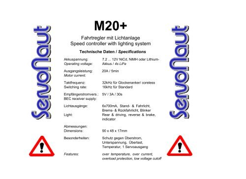 Fahrtregler mit Lichtanlage Speed controller with ... - Servonaut
