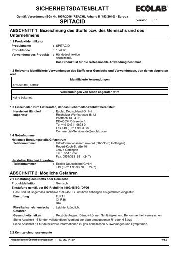 SICHERHEITSDATENBLATT SPITACID - Servoprax GmbH